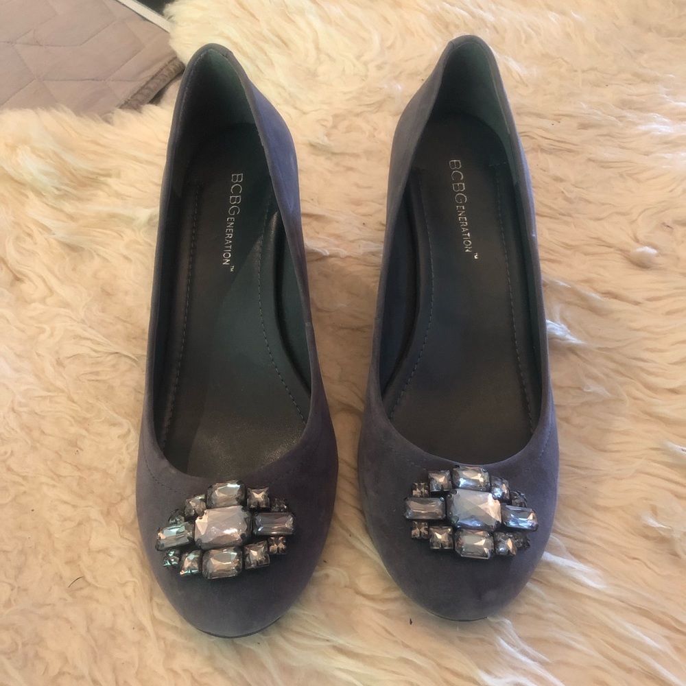 BCBG suede wedge pumps